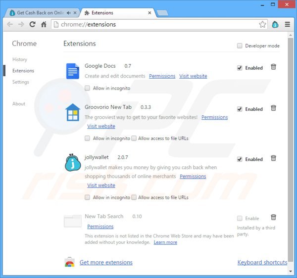 Usuwanie reklam Jollywallet z Google Chrome krok 2