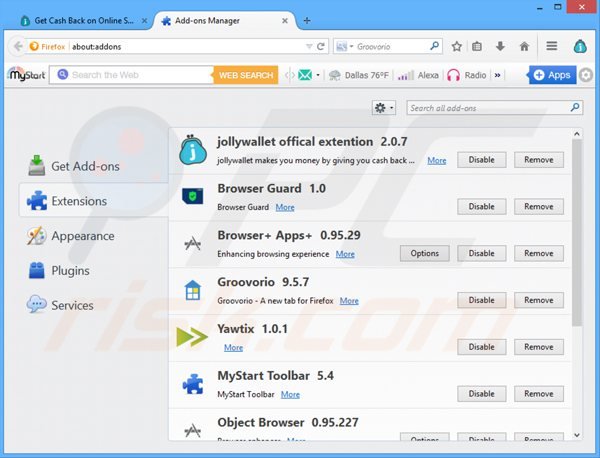 Usuwanie reklam Jollywallet z Mozilla Firefox krok 2