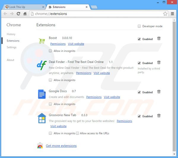 Usuwanie powiązanego adware LookThisUp z Google Chrome krok 2