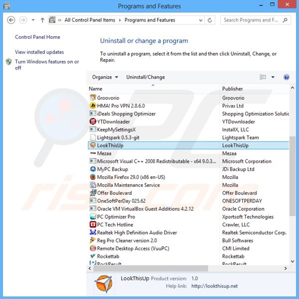 Deinstalacja adware LookThisUp poprzez Panel sterowania