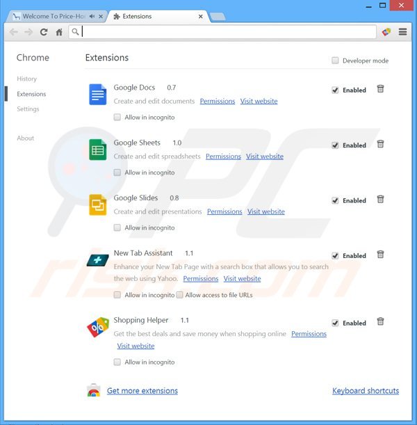 Usuwanie reklam pricehorse z Google Chrome krok 2