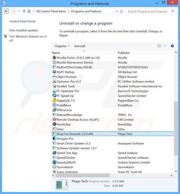 Deinstalacja adware shop for rewards poprzez Panel sterowania