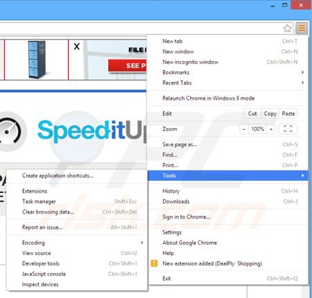 Usuwanie reklam speeditup z Google Chrome krok 1