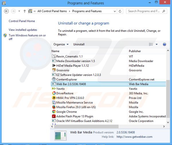 Deinstalacja adware web bar poprzez Panel sterowania