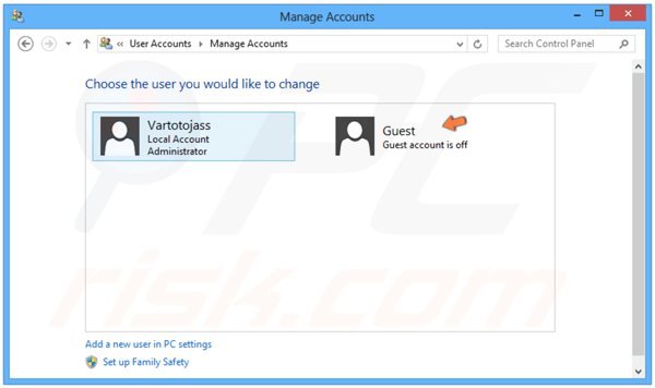 Zmiana na konto gościa Windows 8 krok  3 - klikanie
