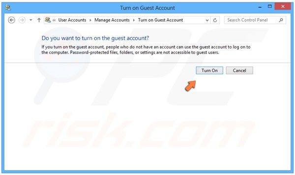 Włączanie konta gościa na Windows 8 krok 4 - klikając