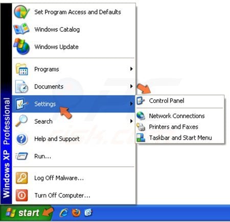 Przełączanie konta na Gość Windows XP krok 1 - uzyskiwanie dostępu do Panelu sterowania