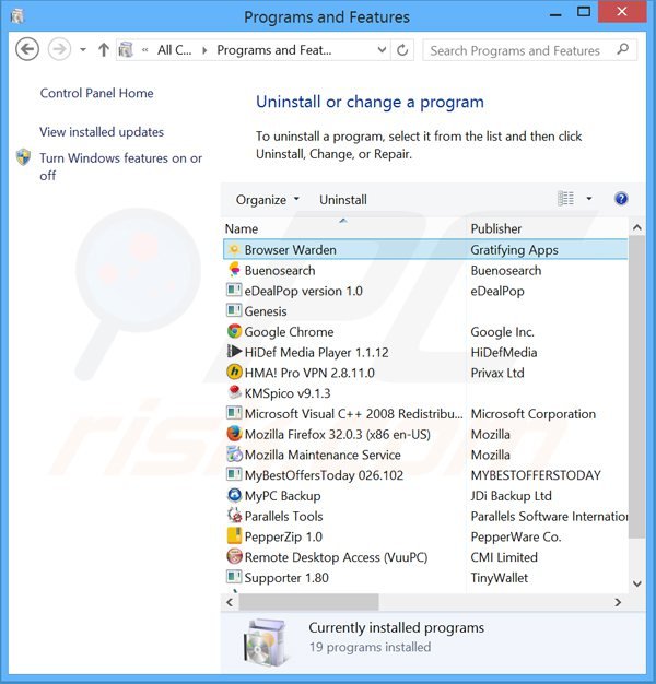 Deinstalacja adware browser warden poprzez Panel sterowania