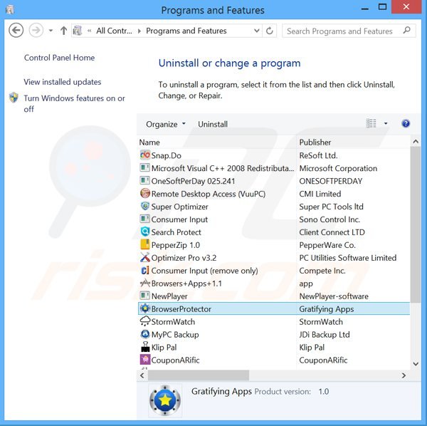 Deinstalacja adware browserprotector poprzez Panel sterowania