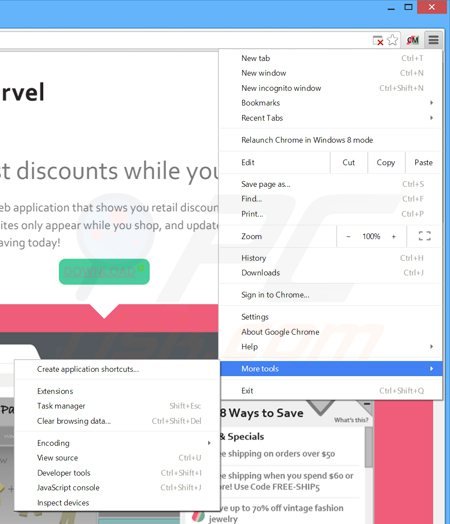 Usuwanie reklam Coupon Marvel z Google Chrome krok 1