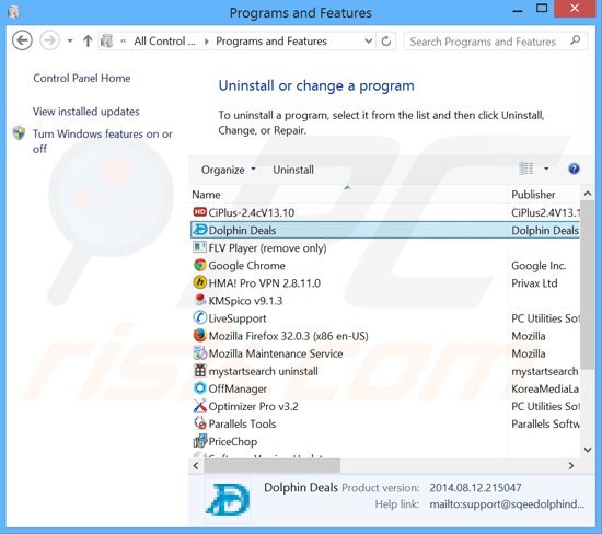 dolphin deals adware uninstall via Control Panel