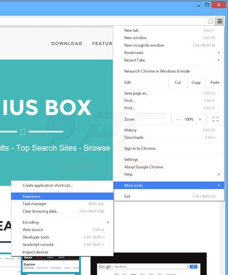 Usuwanie reklam geniusbox z Google Chrome krok 1