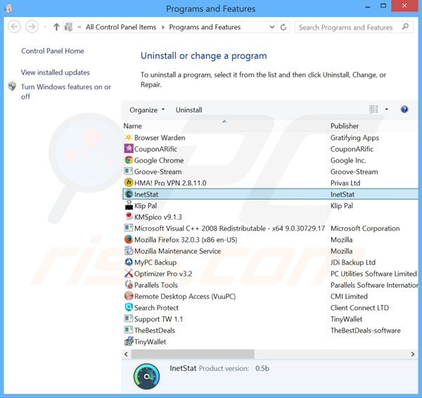 interstat adware uninstall via Control Panel