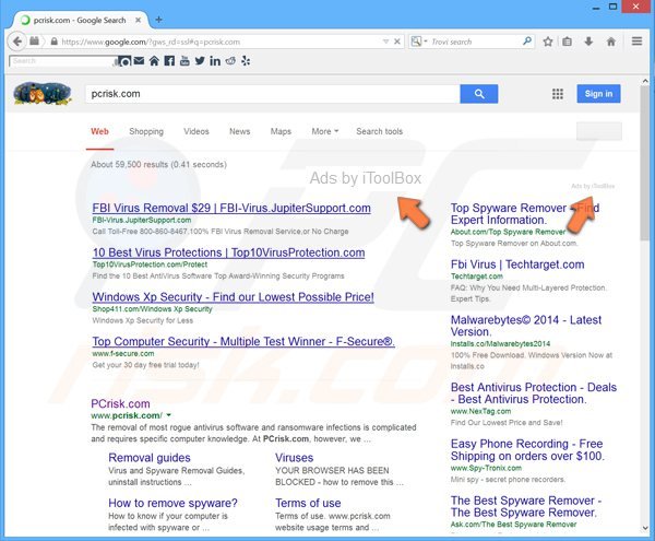 Reklamy itoolbox pojawiające się w wynikasz wyszukiwania Google