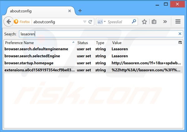 Usuwanie lasaoren.com z domyślnej wyszukiwarki Mozilla Firefox
