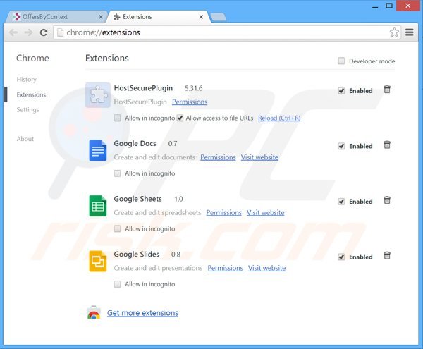 Usuwanie reklam offersbycontext z Google Chrome krok 2
