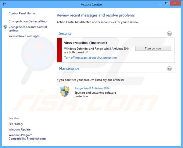 Fałszywe centrum akcji rango win8 antivirus 2014 