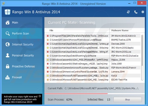 rango win8 antivirus 2014 wykonujący fałszywy skan bezpieczeństwa komputera