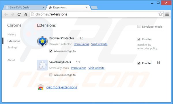 Removing savedailydeals ads from Google Chrome step 2