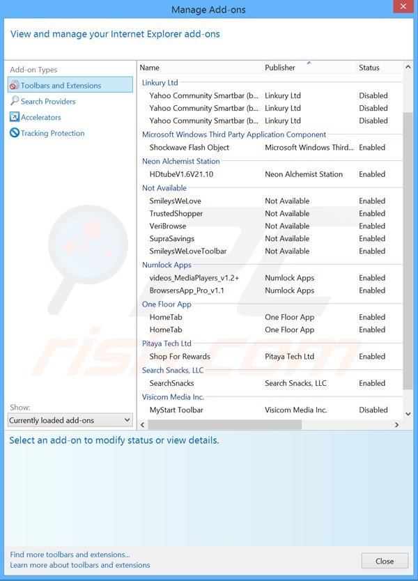 Usuwanie powiązanych rozszerzeń search.conduit.com z Internet Explorer