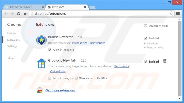 Usuwanie reklam theanswerfinder z Google Chrome krok 2