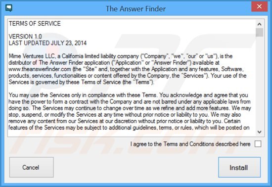 Konfiguracja instalacji adware theanswerfinder