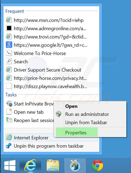 Usuwanie tikotin.com ze skrótu docelowego Internet Explorer krok 1