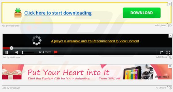 Reklamy banerowe generowane przez adware VeriBrowse