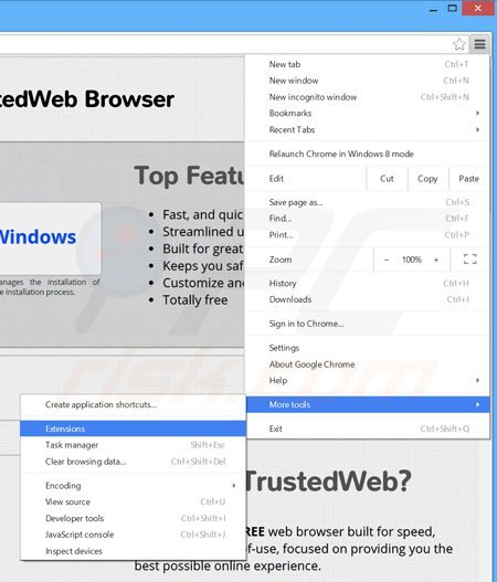 Usuwanie reklam VeriBrowse z Google Chrome krok 1