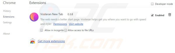 Usuwanie powiązanych rozszerzeń vosteran.com z Google Chrome