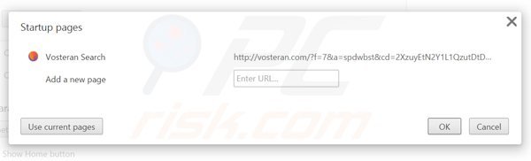 Usuwanie vosteran.com ze strony domowej Google Chrome