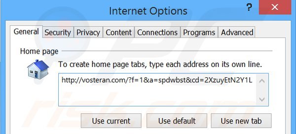 Usuwanie vosteran.com ze strony domowej Internet Explorer