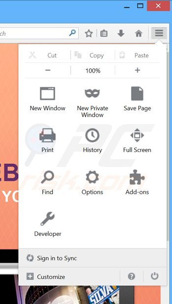 Usuwanie reklam wordproser z Mozilla Firefox krok 1