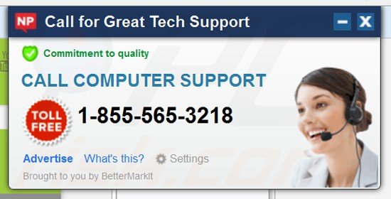 Adware bettermarkit generujące reklamy wsparcia technicznego