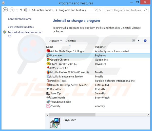 Deinstalacja adware buynsave poprzez Panel sterowania