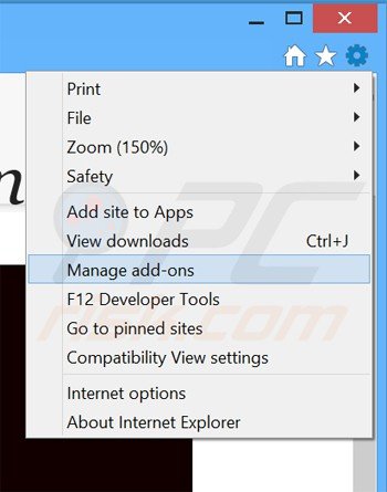 Usuwanie reklam cinema now z Internet Explorer krok 1