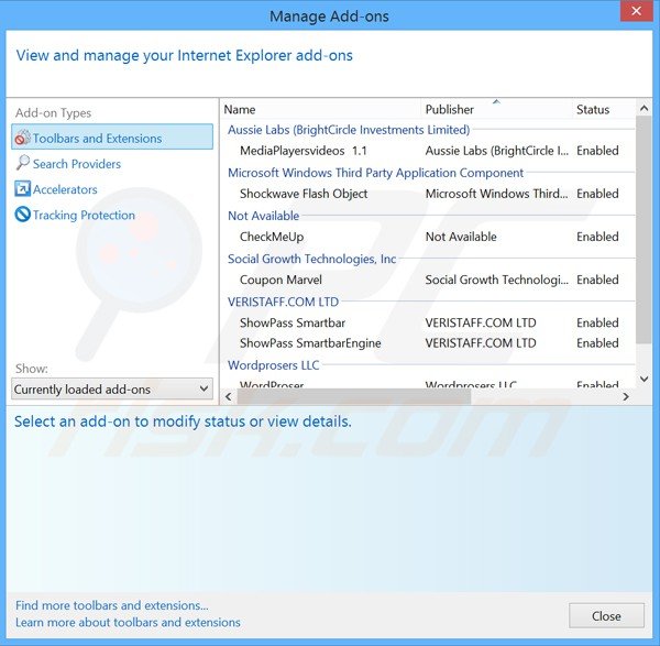 Usuwanie powiązanych rozszerzeń games desktop z Internet Explorer krok 2