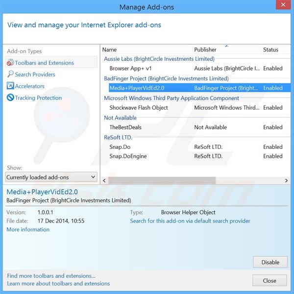 Usuwanie reklam media player enhance z Internet Explorer krok 2