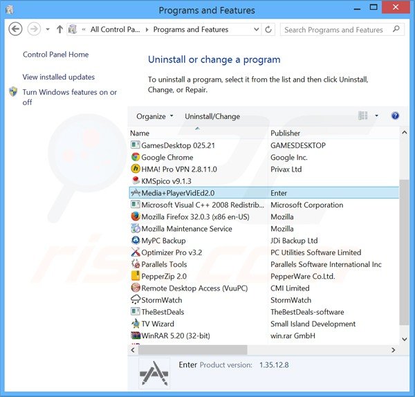 Deinstalacja adware media player enhance poprzez Panel sterowania