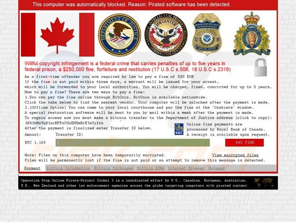 pirated software detected ransomware targeting computer users from Canada