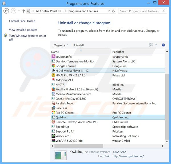 Deinstalacja adware qwiklinx przez Panel sterowania