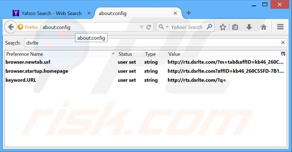 Removing rts.dsrlte.com from Mozilla Firefox default search engine