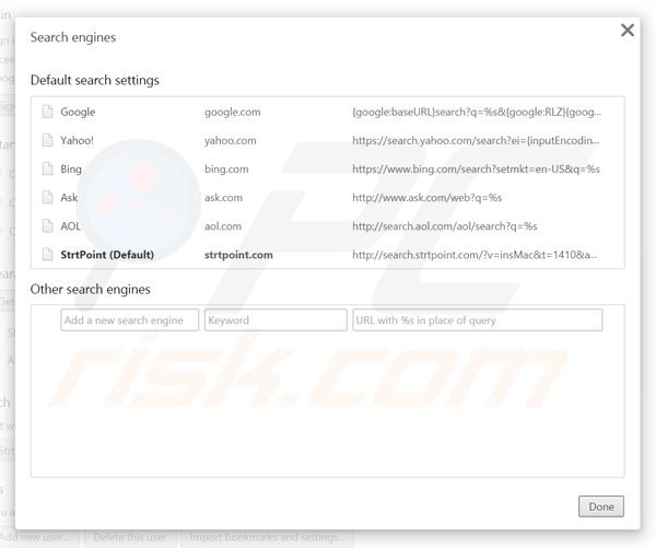 Usuwanie search.strtpoint.com z domyślnej wyszukiwarki Google Chrome
