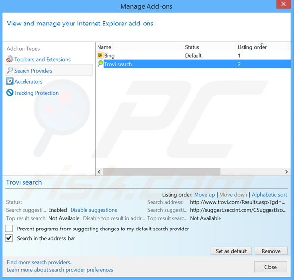 Usuwanie search.strtpoint.com z domyślnej wyszukiwarki Internet Explorer
