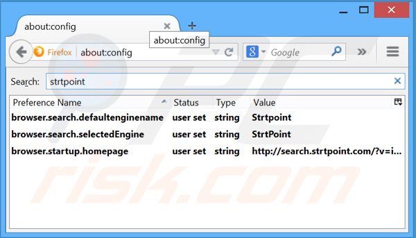 Usuwanie search.strtpoint.com z domyślnej wyszukiwarki Mozilla Firefox