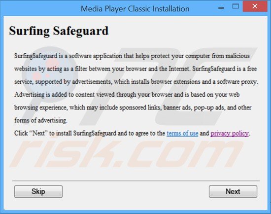 Instalator adware surfing safeguard