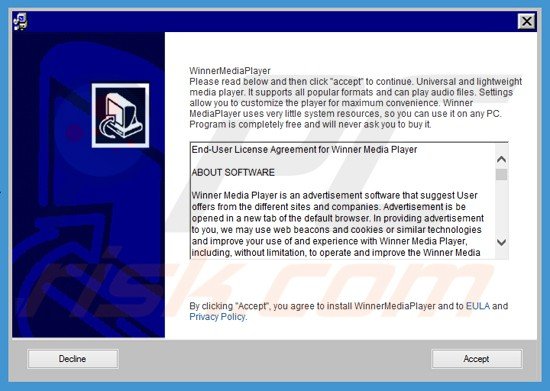 Złudny instalator używany w dystrybucji Winner Media Player