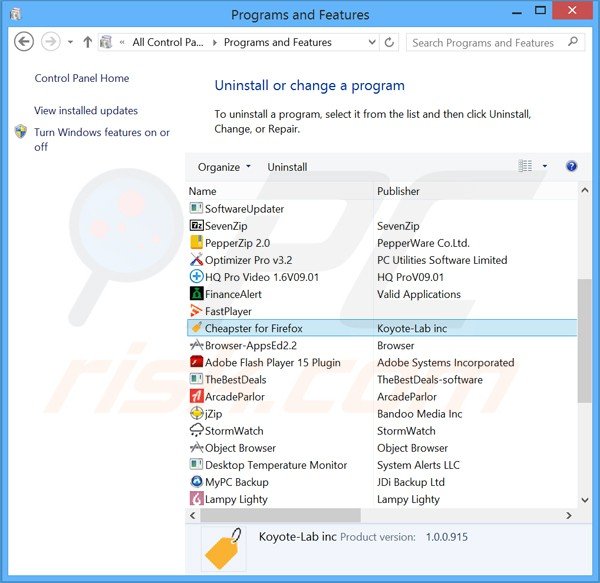 cheapster adware uninstall via Control Panel