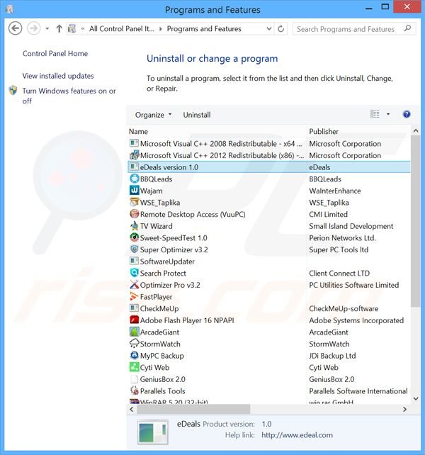 deals adware uninstall via Control Panel