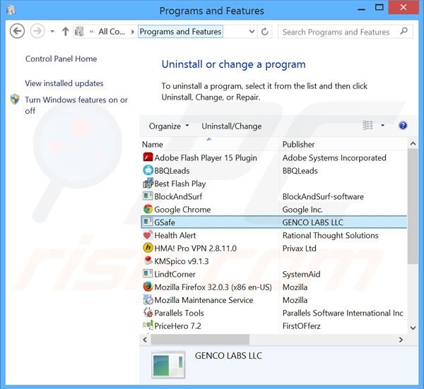 GuardedWeb adware uninstall via Control Panel